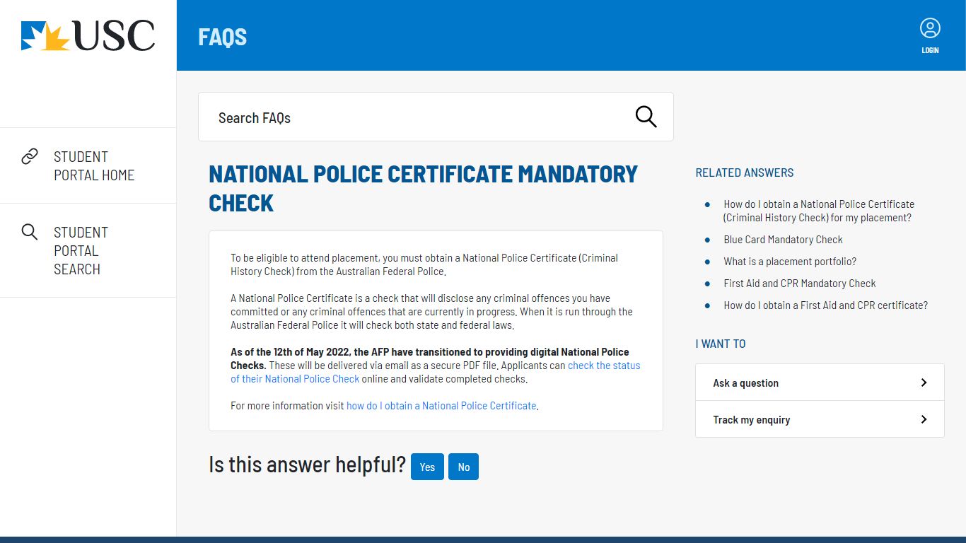 National Police Certificate Mandatory Check - usc.custhelp.com